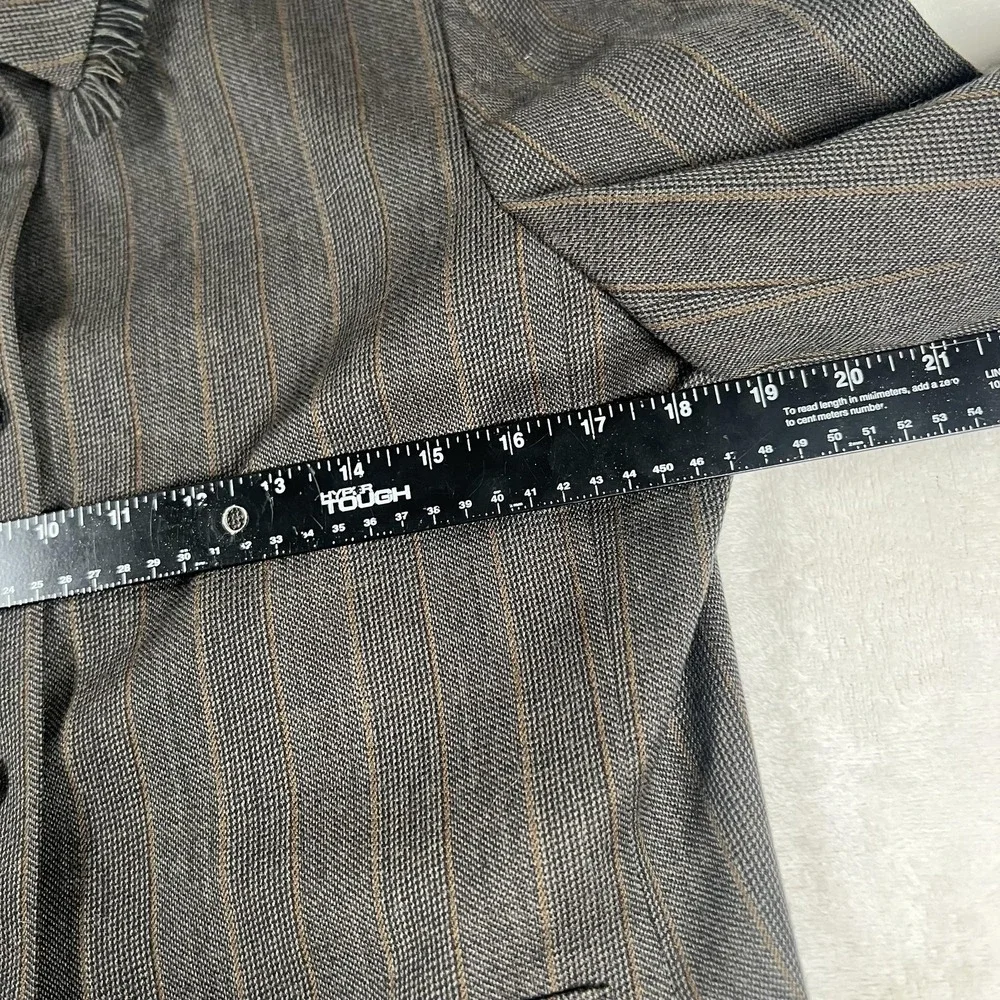 Harve Benard Sport Blazer Womens 10‎ Gray Wool Pinstripe Fringe Collar Jacket
